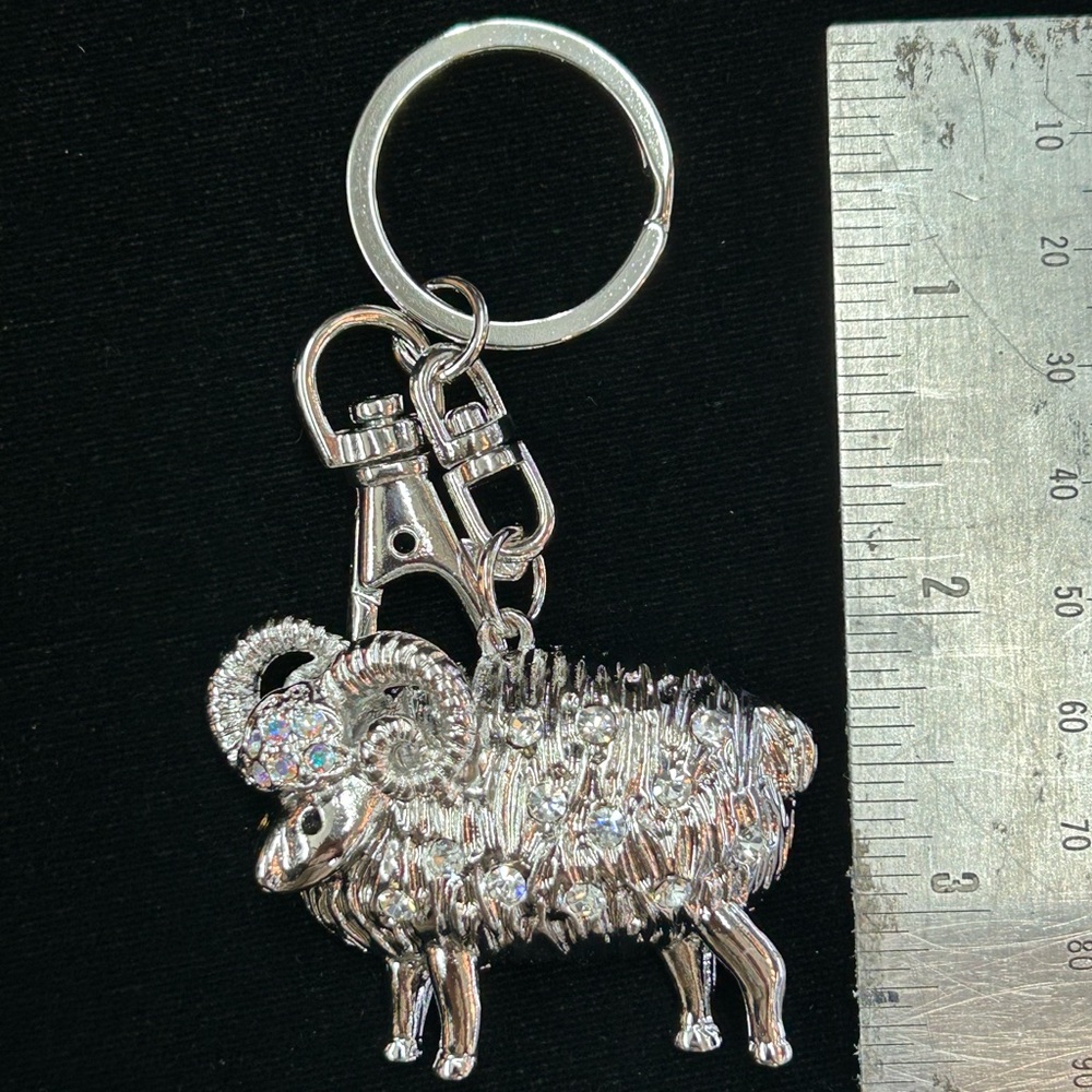 Silver Ram Keychain with Rhinestones